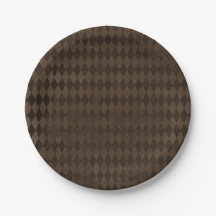 Vintage Distressed Brown Harlequin  Paper Plate