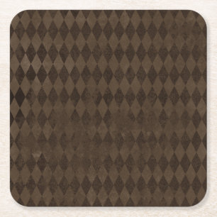 Vintage Distressed Brown Harlequin  Square Paper Coaster