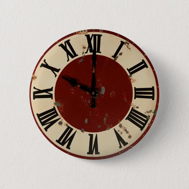 Vintage Distressed Clock Face 6 Cm Round Badge (Front)