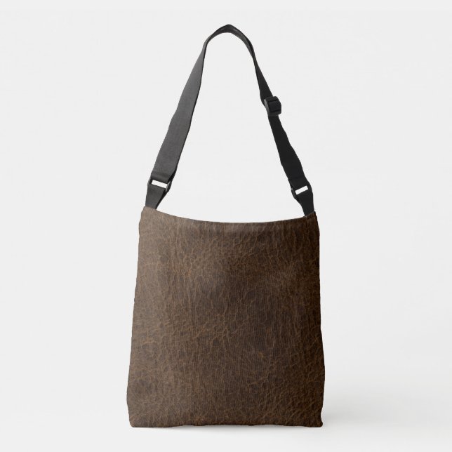 Vintage Distressed Cognac Leather Texture Crossbody Bag (Front)