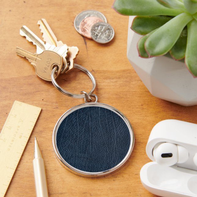 Vintage Distressed Cognac Leather Texture Key Ring (Desk)