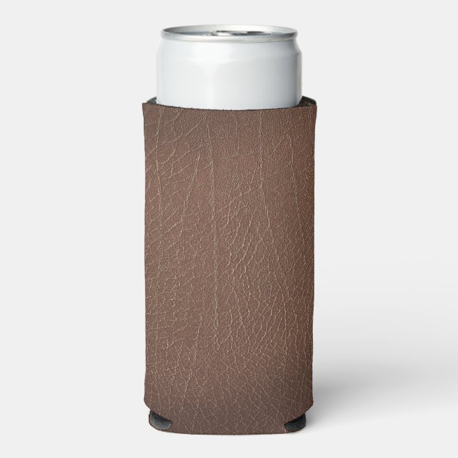 Vintage Distressed Cognac Leather Texture Seltzer Can Cooler (Seltzer Front)