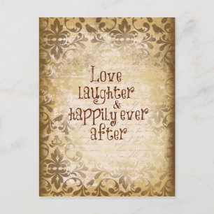 Vintage Distressed Damask with Love Quote Postcard