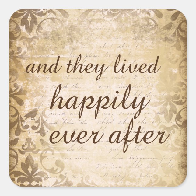 Vintage Distressed Damask with Love Quote Square Sticker (Front)