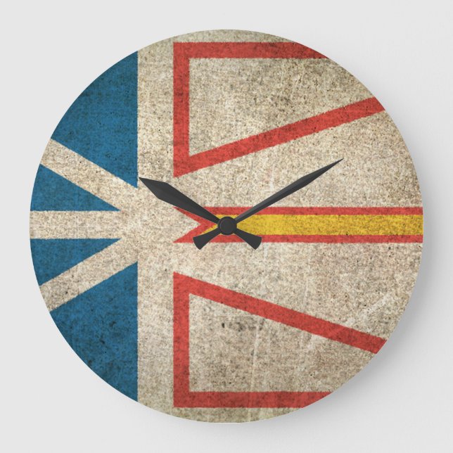 Vintage Distressed Flag of Newfoundland Large Clock (Front)