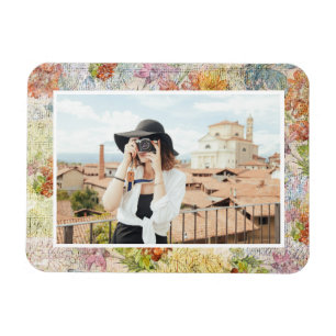 Vintage Distressed Flower Pattern Custom Photo Magnet