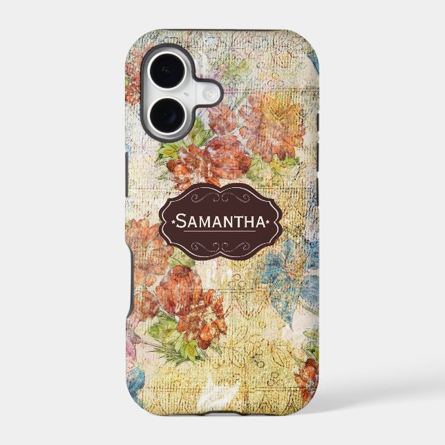 Vintage Distressed Flower Pattern Personalised (Back)