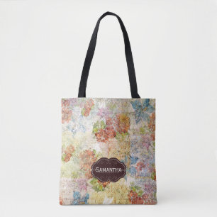 Vintage Distressed Flower Pattern Personalised Tote Bag