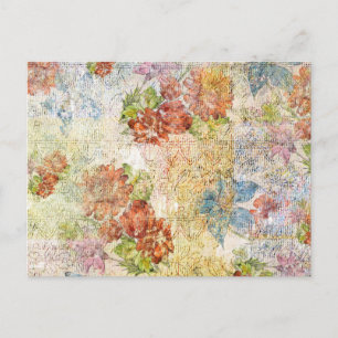 Vintage Distressed Flower Pattern Postcard