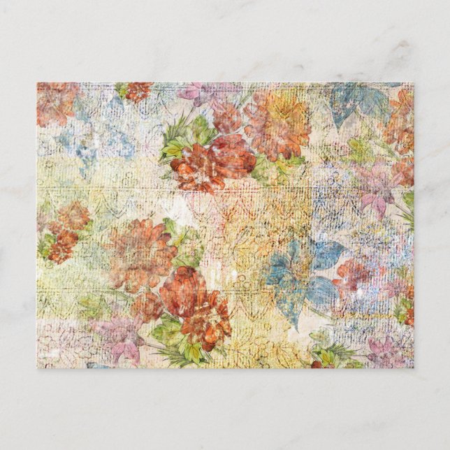 Vintage Distressed Flower Pattern Postcard (Front)