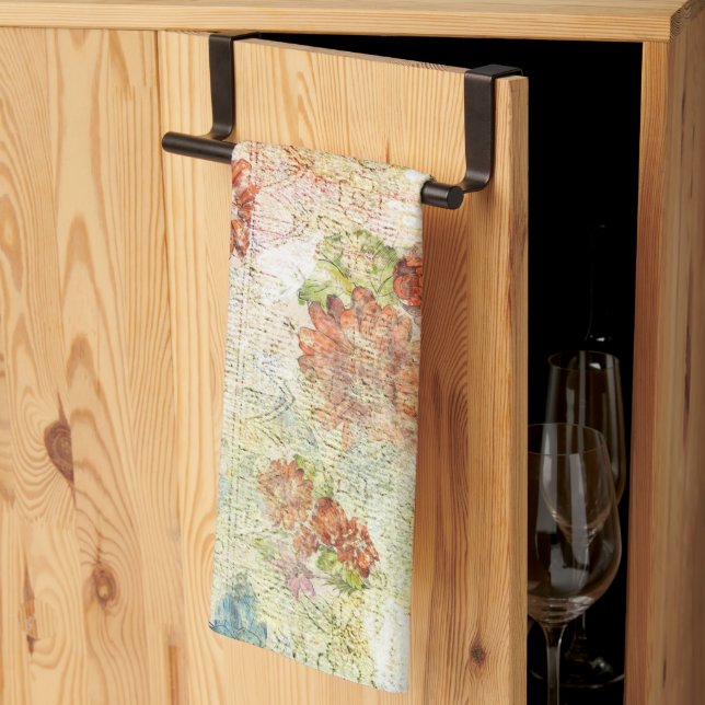 Vintage Distressed Flower Pattern Tea Towel (Thirds Fold)