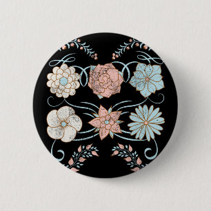 vintage distressed flowers in pink and blue 6 cm round badge