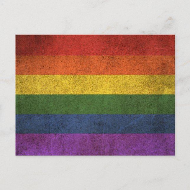 Vintage Distressed Gay Pride Rainbow Flag Postcard (Front)
