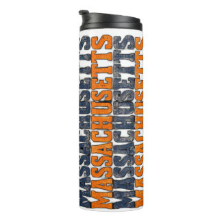 Vintage Distressed Massachusetts Stacked Typograph Thermal Tumbler