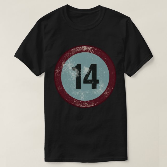 Vintage Distressed Number 14 T-Shirt (Design Front)