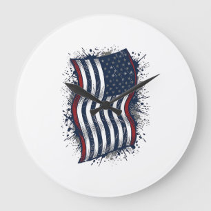 Vintage Distressed Patriotic Flag Shirt Design_1 Large Clock