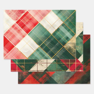 Vintage Distressed Red Green Tartan Plaid Wrapping Paper Sheet