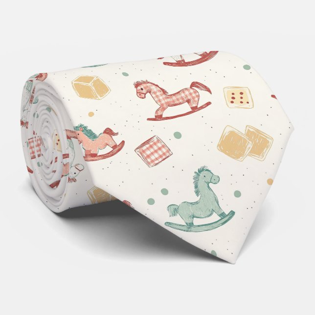 Vintage Distressed Rocking Horse Pattern (1) Tie (Rolled)