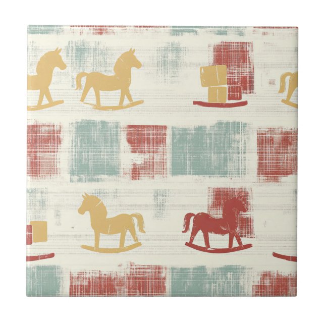 Vintage Distressed Rocking Horse Pattern (4) Tile (Front)