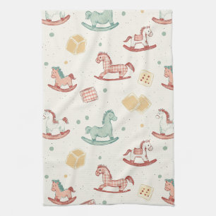 Vintage Distressed Rocking Horse Pattern Tea Towel