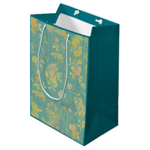 Vintage Distressed Spring Teal Floral Pattern Medium Gift Bag