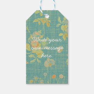 Vintage Distressed Teal Floral Pattern Custom Gift Tags