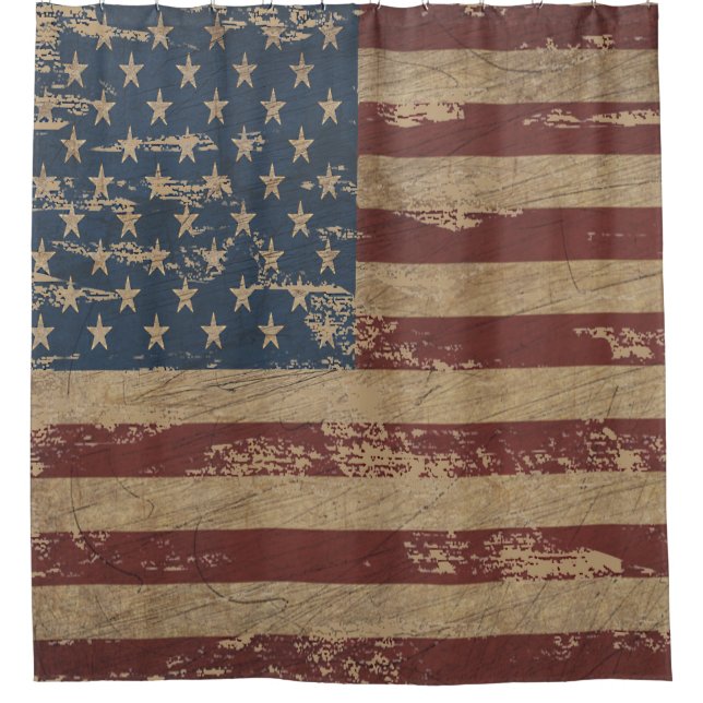 Vintage Distressed US Flag Shower Curtain (Front)