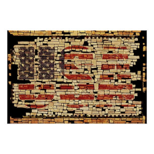 Vintage distressed USA Letters and American Flag Poster
