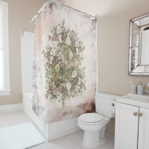 Vintage Distressed White Boho Rose Shower Curtain