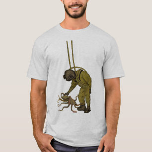 Vintage Diver with Diving Helmet and an Octopus T-Shirt