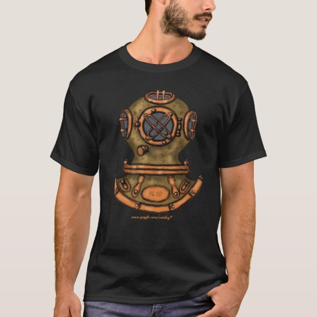 Vintage diving helmet graphic art cool t-shirt (Front)