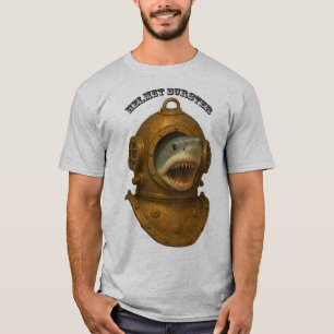 Vintage Diving Helmet with a Shark Coming Out URM T-Shirt