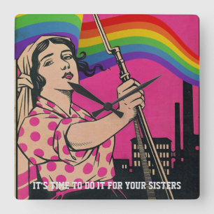 Vintage Do It For You Sisters Square Wall Clock