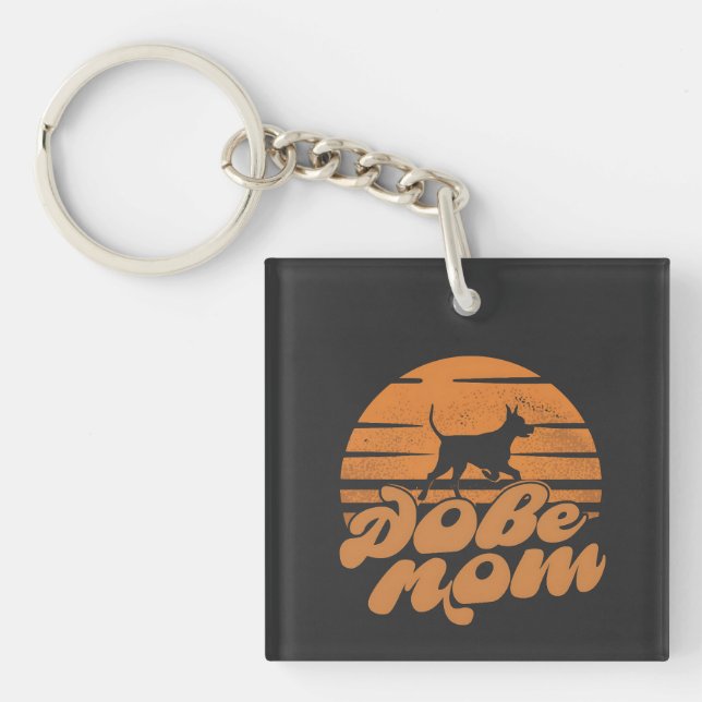 Vintage Dobe Mom Sunset Dog Art Key Ring (Front)