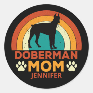 Vintage Doberman Dog Mum Sunset Personalised Classic Round Sticker