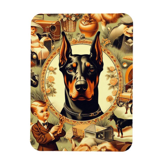 Vintage Doberman Illustration Magnet (Vertical)