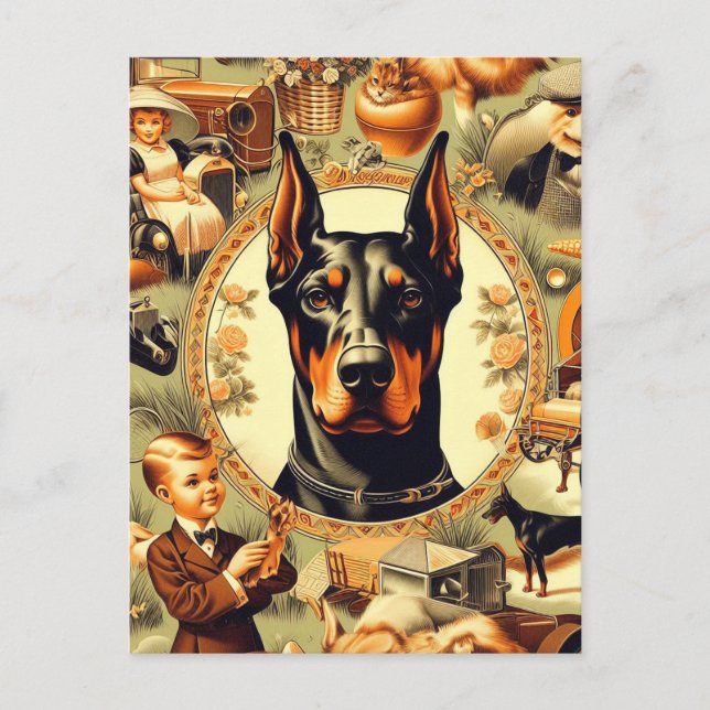 Vintage Doberman Illustration Postcard (Front)