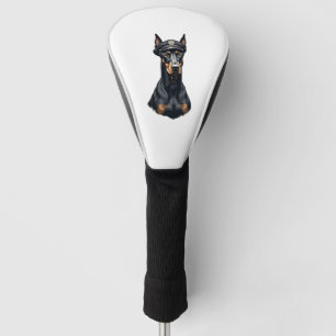 Vintage Doberman Police Dog Portrait Black and Whi Golf Head Cover