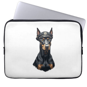 Vintage Doberman Police Dog Portrait Black and Whi Laptop Sleeve