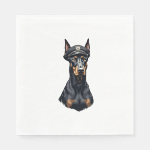 Vintage Doberman Police Dog Portrait Black and Whi Napkin