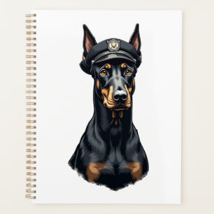 Vintage Doberman Police Dog Portrait Black and Whi Planner