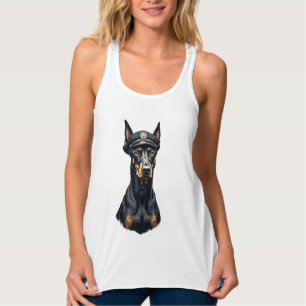 Vintage Doberman Police Dog Portrait Black and Whi Singlet