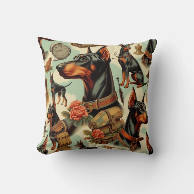 Vintage Doberman Seamless Painting Cushion (Front)