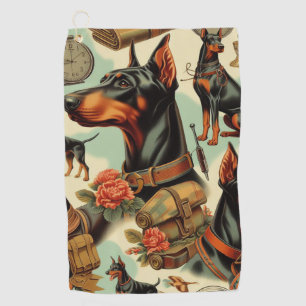 Vintage Doberman Seamless Painting Golf Towel
