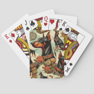 Vintage Doberman Seamless Painting Playing Cards