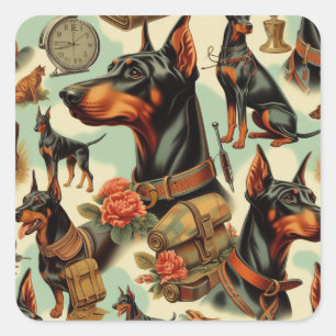 Vintage Doberman Seamless Painting Square Sticker