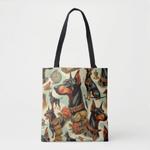 Vintage Doberman Seamless Painting Tote Bag