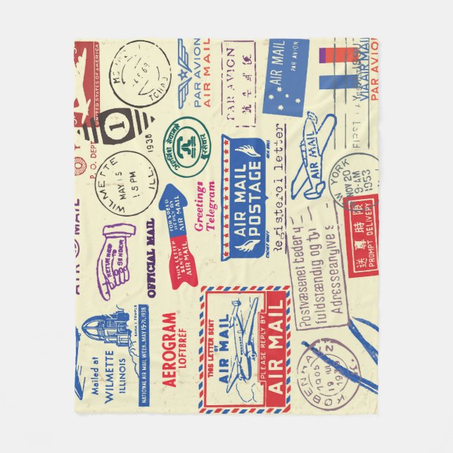 Vintage Document Stamp Set Design. Fleece Blanket (Front)