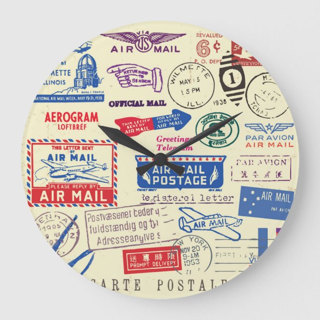 Vintage Document Stamp Set Design. Large Clock (Front)
