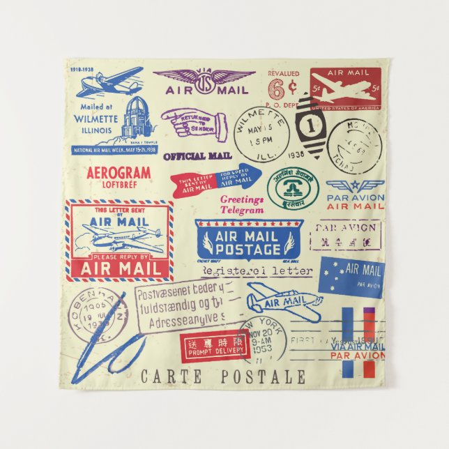 Vintage Document Stamp Set Design. Tapestry (Front)